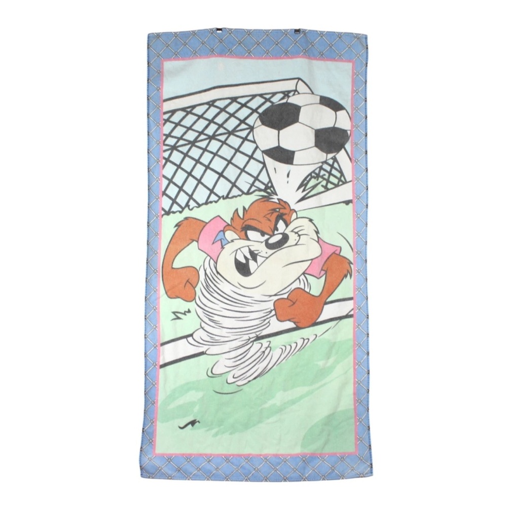 Vintage 1999 Warner Bros Looney Tunes Goalkeeper Taz Beach Towel 52"x27" Soccer